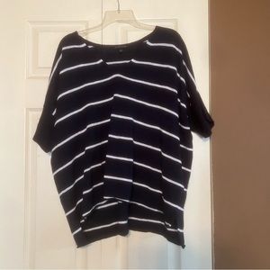 Eileen Fisher Organic Linen Cotton Stripe Oversize Kit Tee Short Sleeve Shirt XL